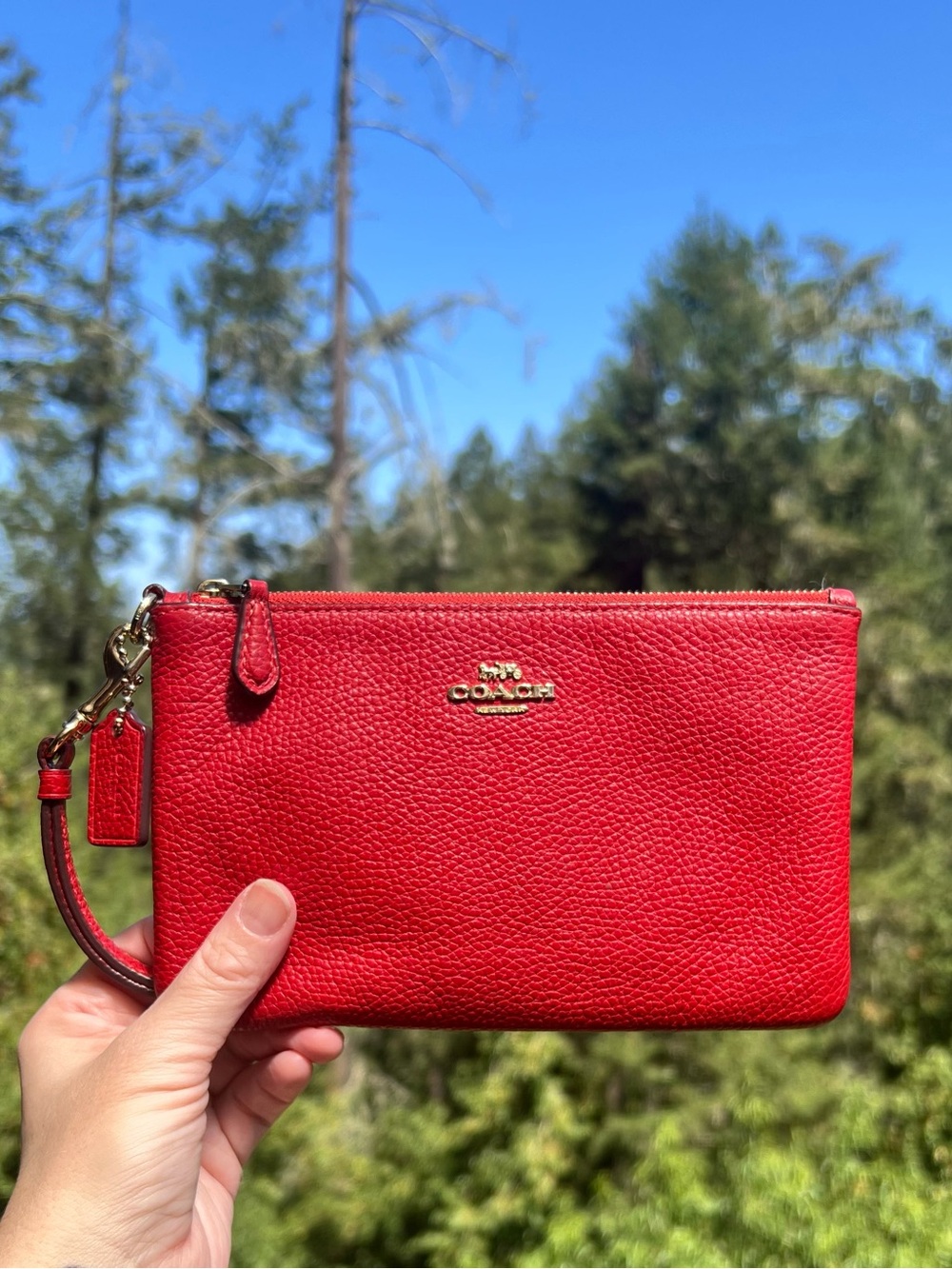 COACH red leather wristlet wallet with bronze gold hardware 22952 AUTHENTIC